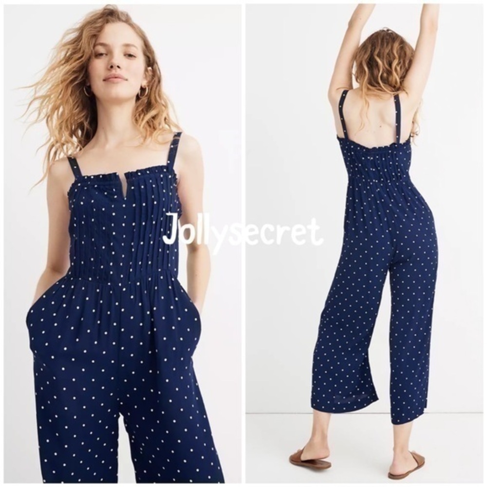 💋Madewell pintuck cami jumpsuit in polka dots. Size 2